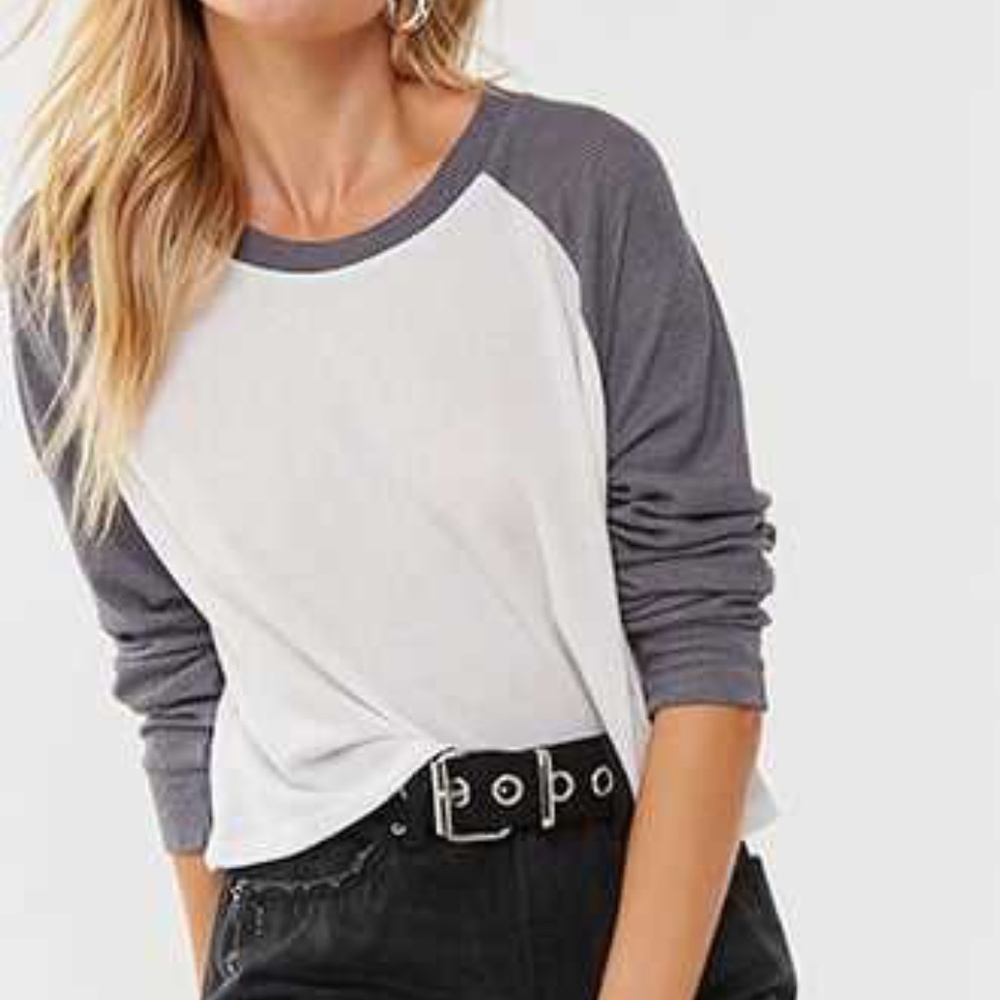 F21 Colorblock Raglan Waffle Knit Top Small - Picture 4 of 5